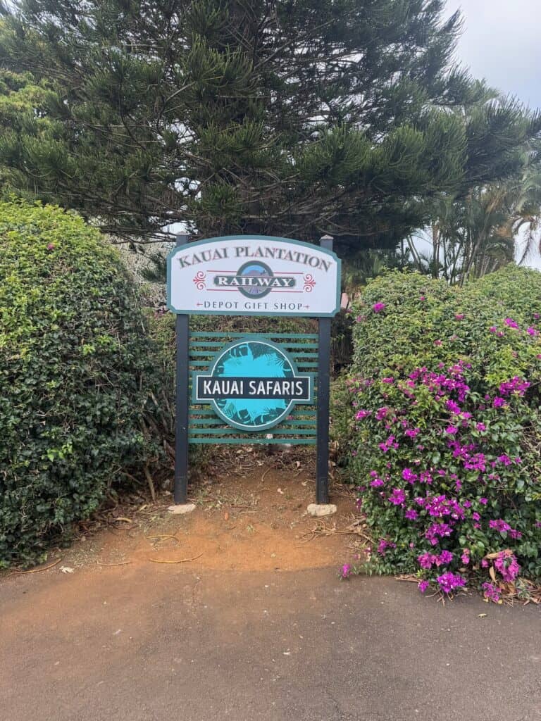 Kauai Plantation sign for the safaries and railway