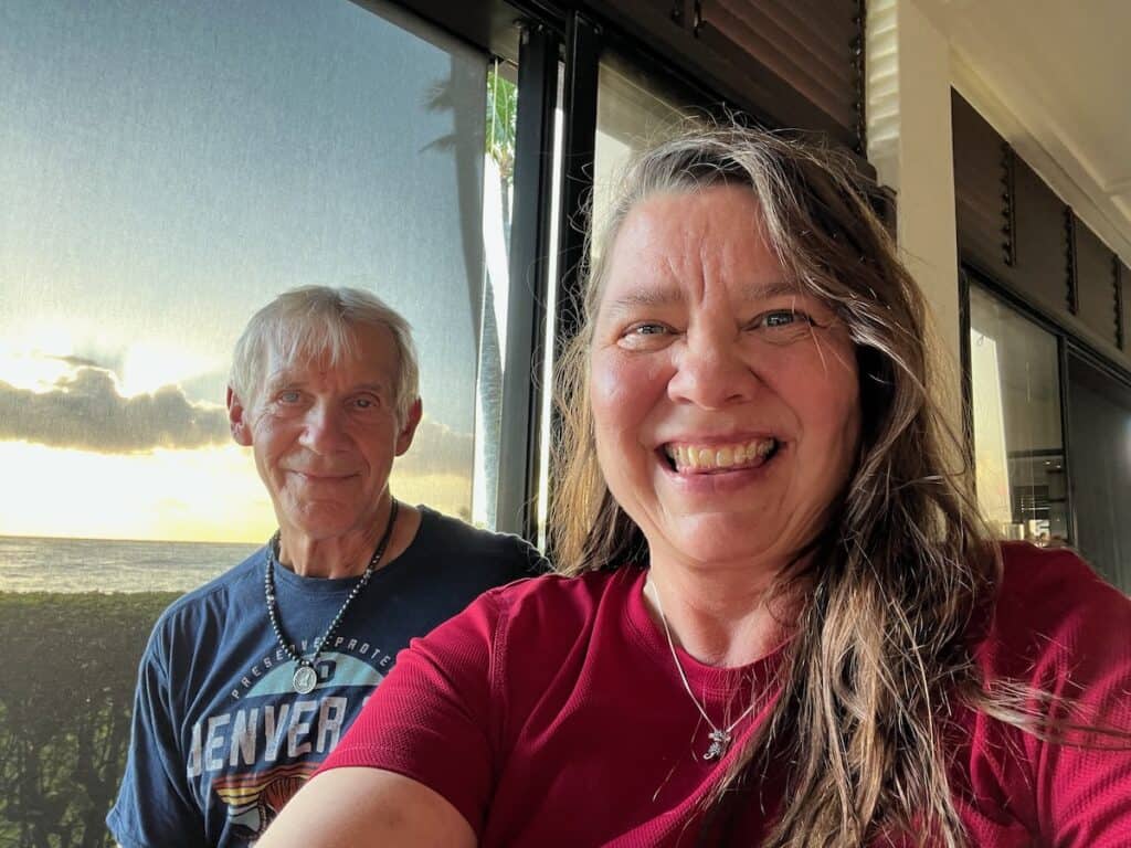 Me and my husband at the beach house restaurant on Kauai