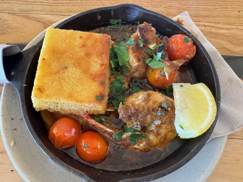 Cast Iron Shrimp at Monkeypod Kitchen Maui during happy hour
