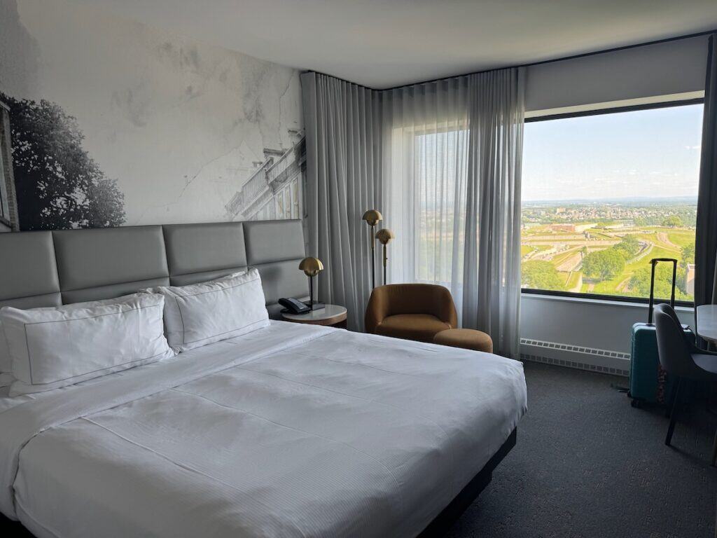 King Size room with view of the Citadel from the 20th floor of the Hilton Quebec City