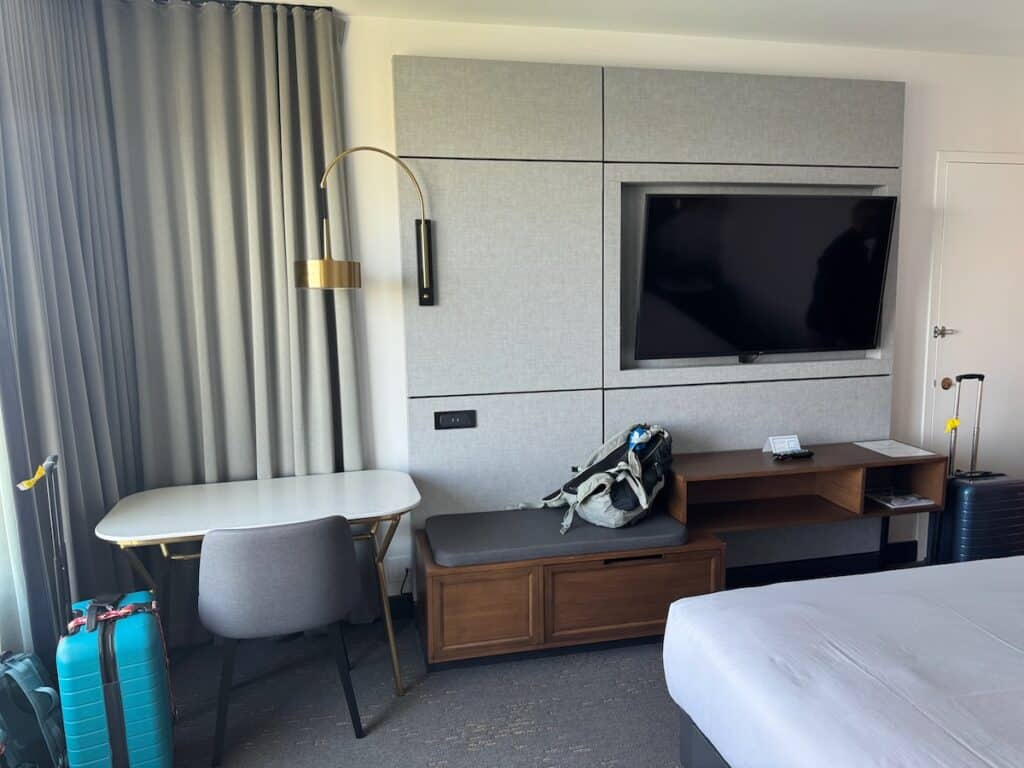 Desk and TV area at the Hilton Quebec City Hotel