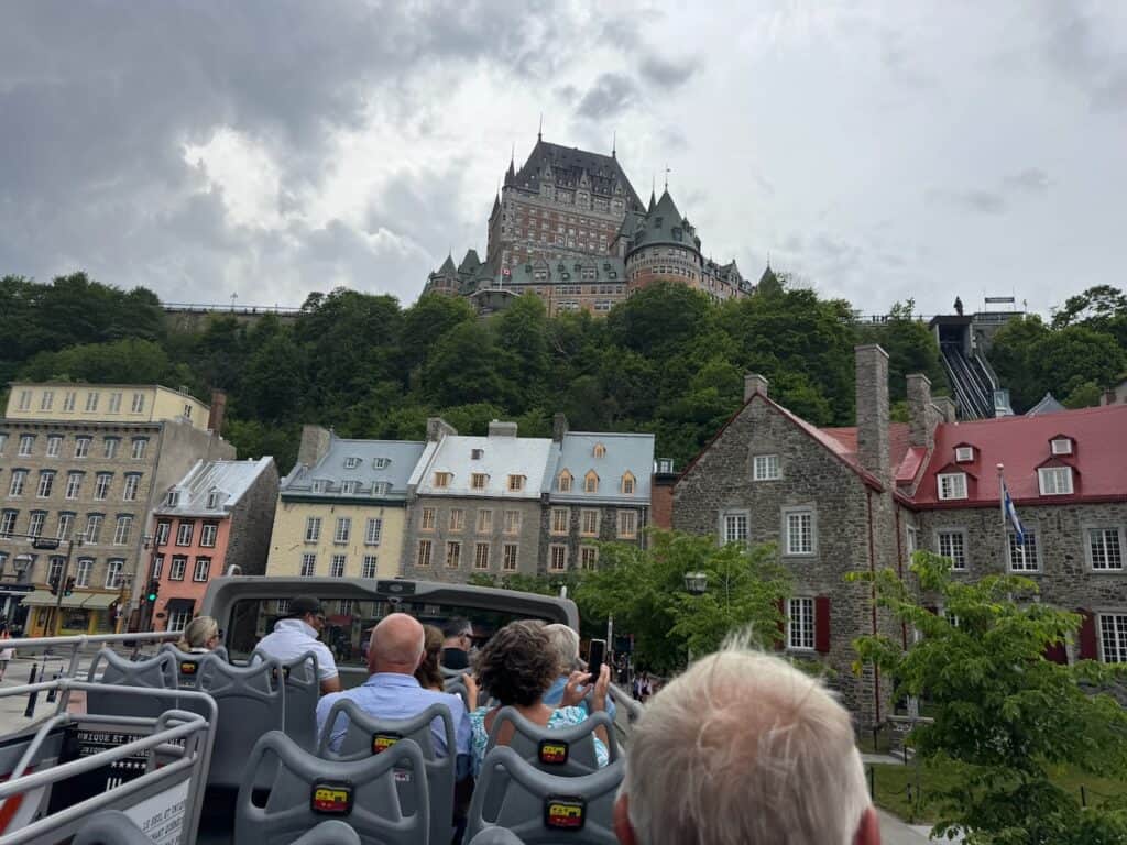 Chateau Frontnac with the funicular on the right taken from the Petit Champlain District
