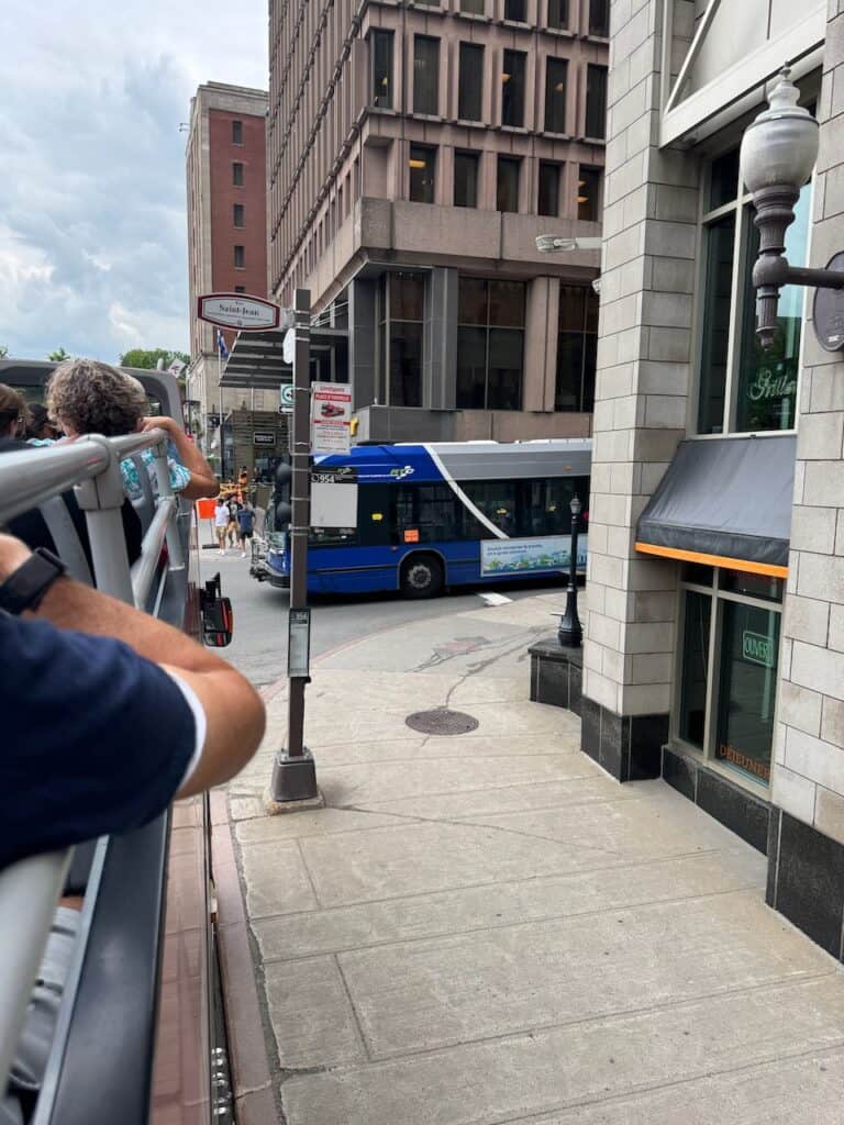 Place D'Youville stop on the hop on hop off bus in Quebec City