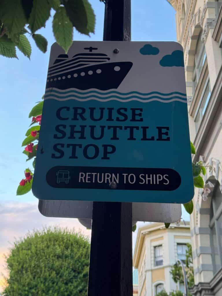 Sign to get back on shuttle to cruise ships from Victoria downtown