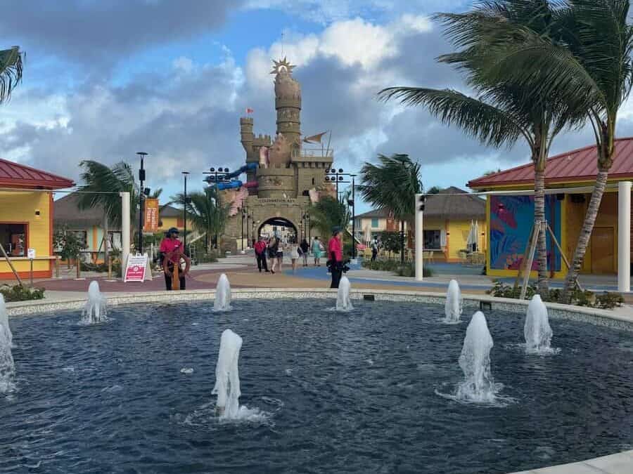 Fountain with sand castle in the back at celebration key