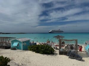 View of ship from the beach on Half Moon Cay