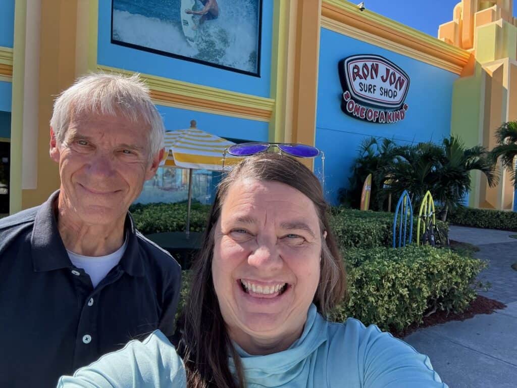 My husband and I outside of Ron Jon's in Cocoa Beach
