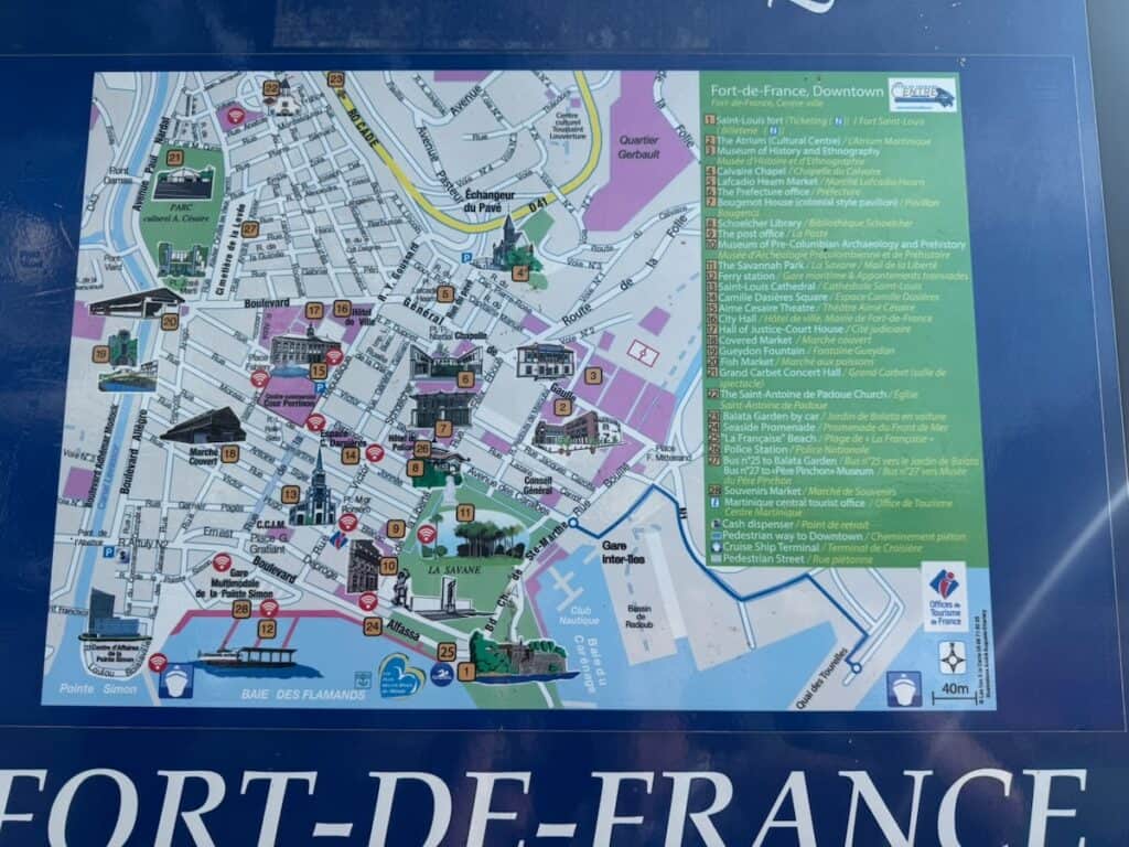 Map of the Fort-de-France as you get off the cruise ship in Martinique