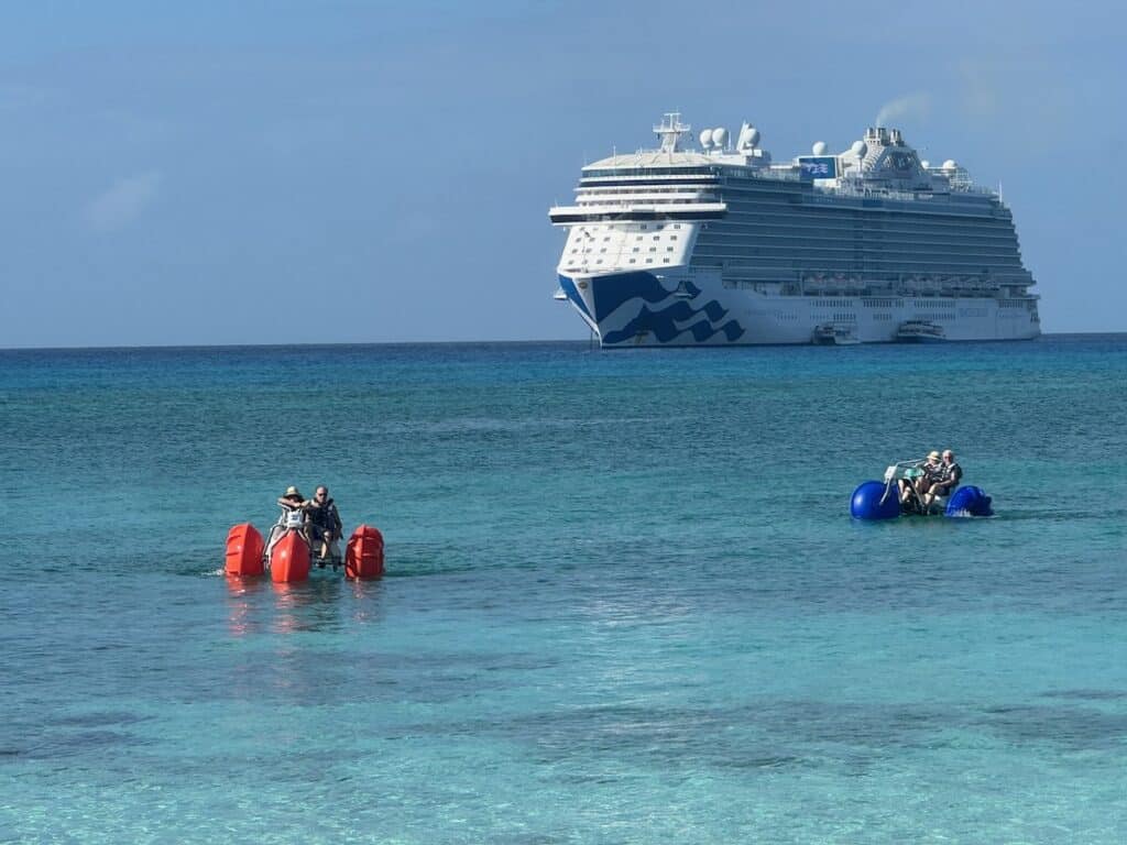 Ocean bikes in front of the Enchanted Princess on Princess Cay