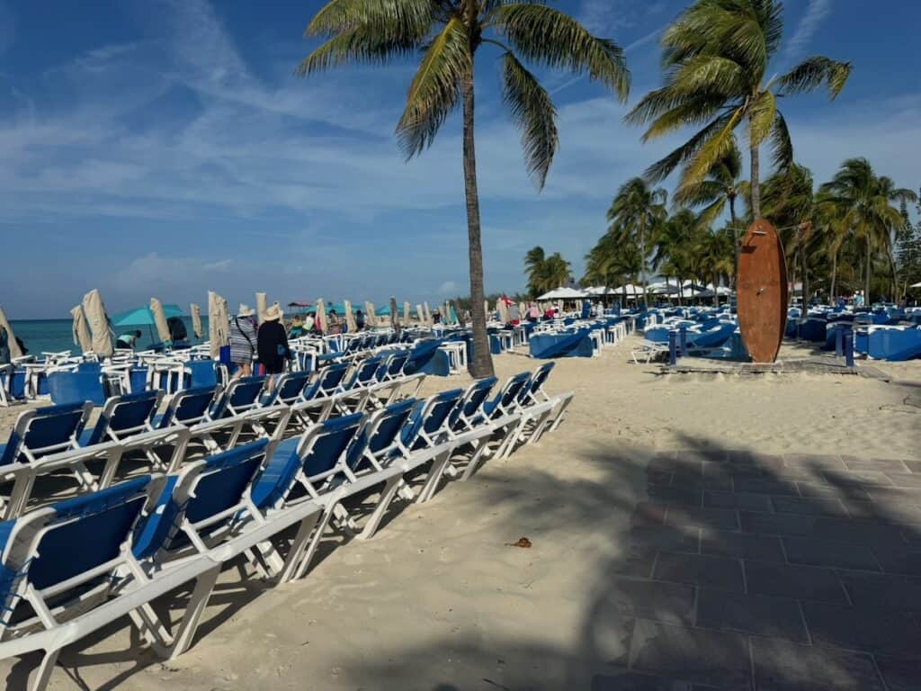 Lots of chairs and umbrellas on Princess Cays