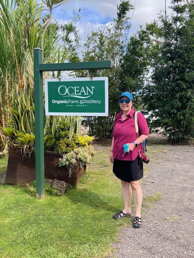 Me standing at the sign to the Ocean Vodka Organic farms and Distillery