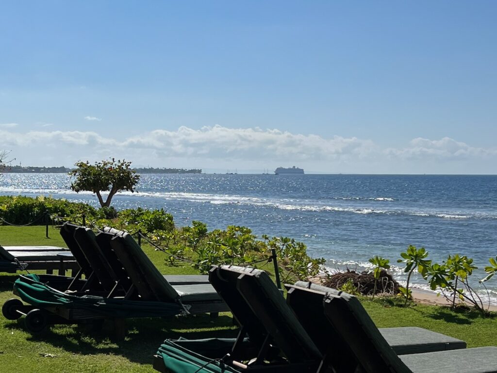 Beach on Maui with a cruise ship in the background