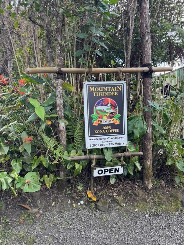 Entrance sign at the Mountain Thunder Coffee Farm
