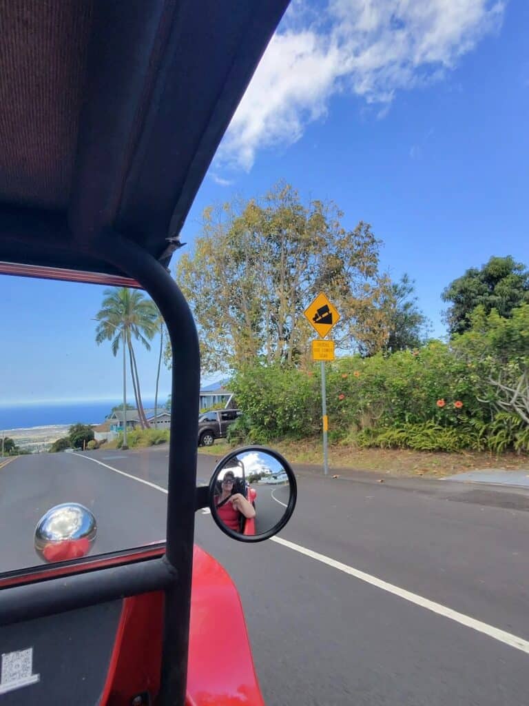 View from the passenger seat of our Red Big Island Buggy