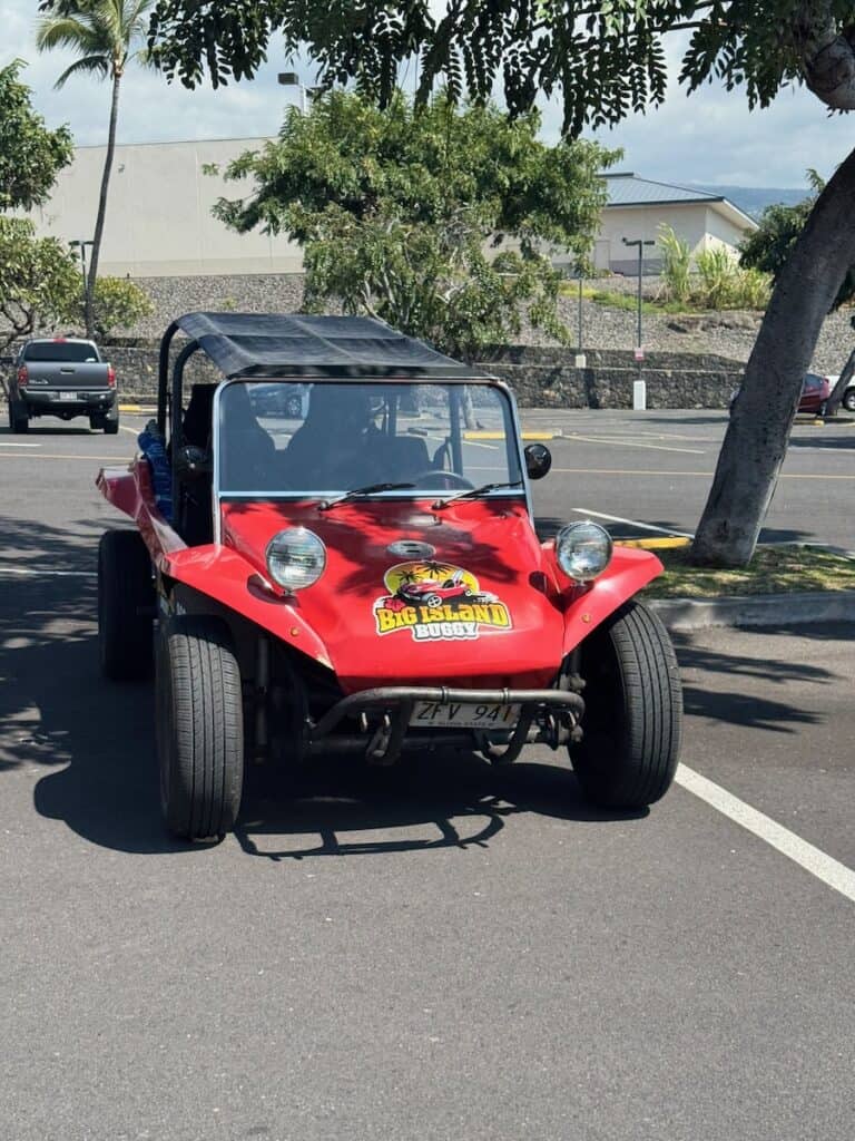 Our red stick shift buggy from Big Island Buggy Rentals