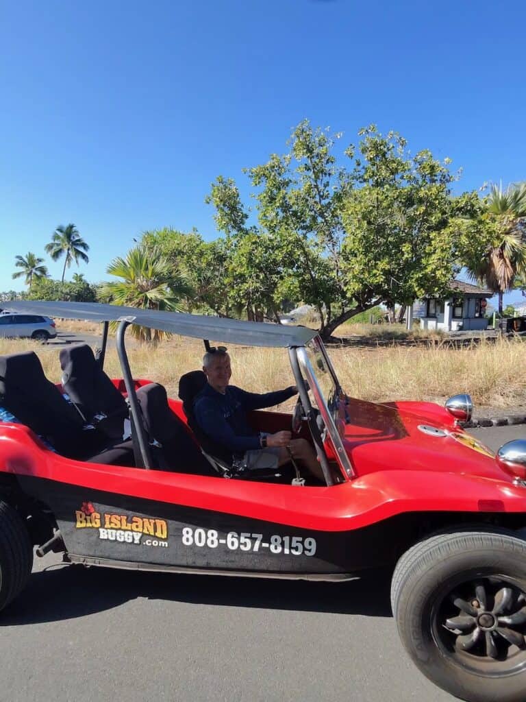 My husband driving our Red Big Island Buggy Rental