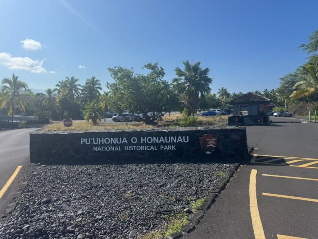 sign for Pu'uhonua O Hōnaunau National Historical Park on the Big Island