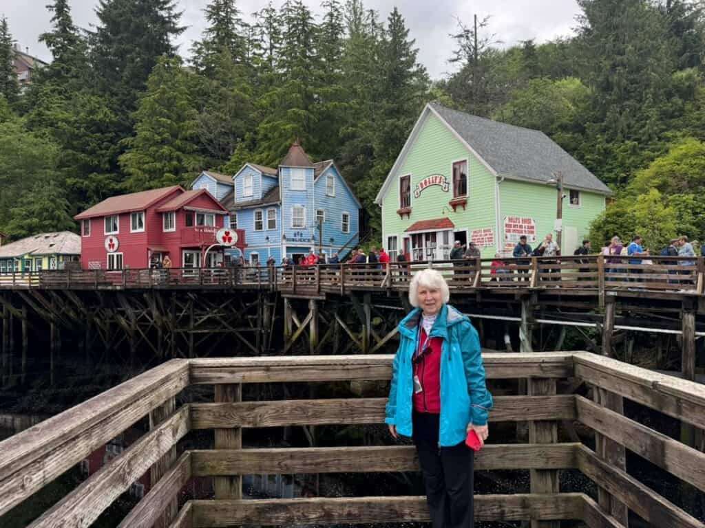 Mom on a cruise stop in Ketichan Alaska