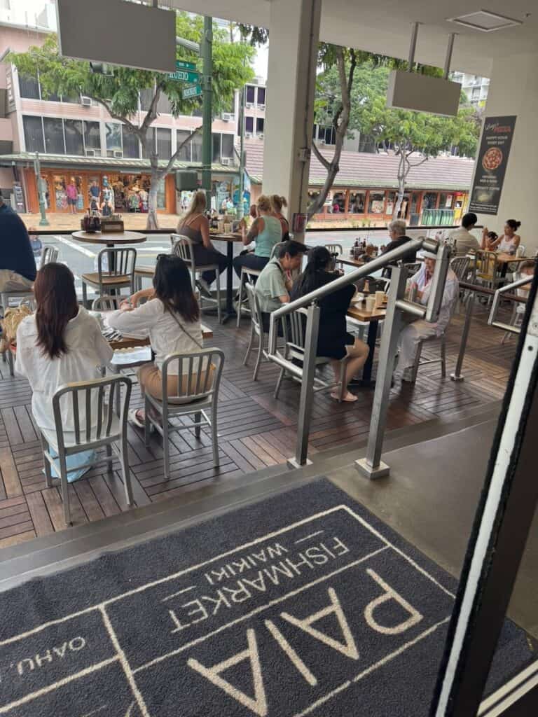 Outdoor seating at Paia Fish Market