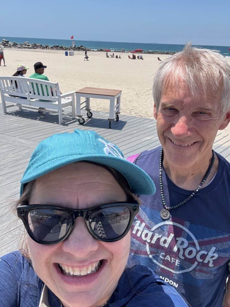 My husband and I with the Coronado Beach in the background