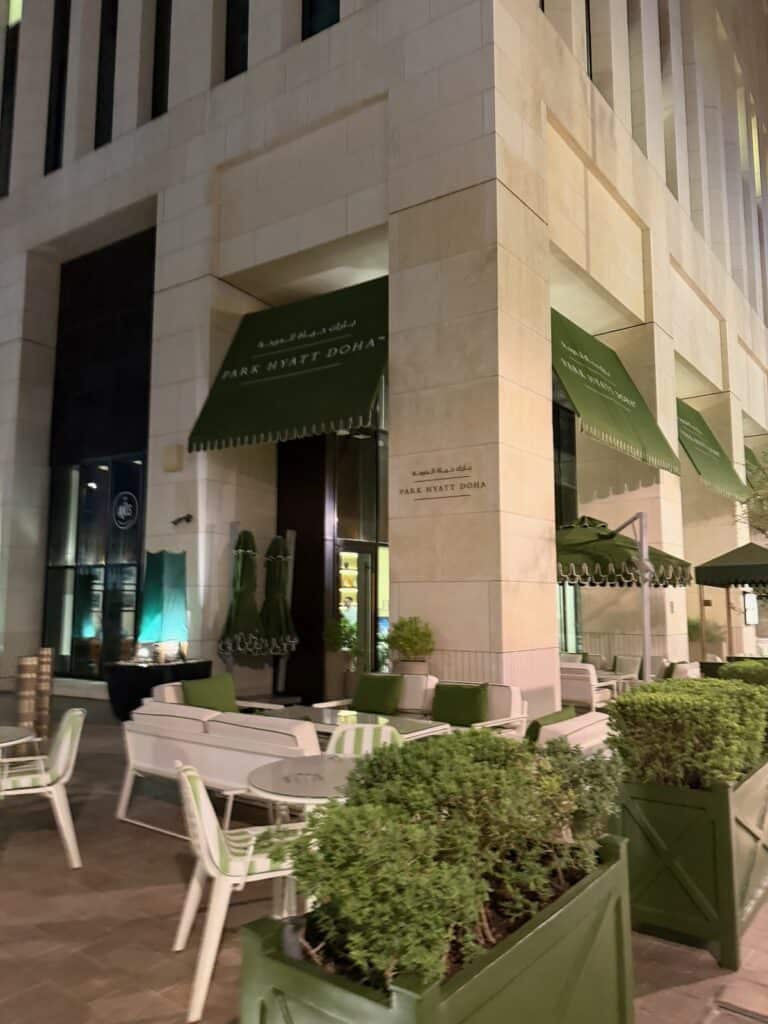 Anis Restaurant is on the corner outside of the Park Hyatt Doha